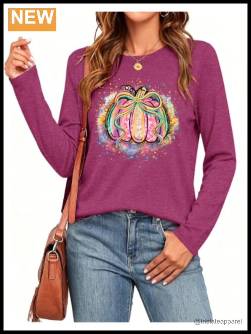 Women Long Sleeve Pumpkin T-Shirt Fall Halloween Casual Crew Neck Polyester